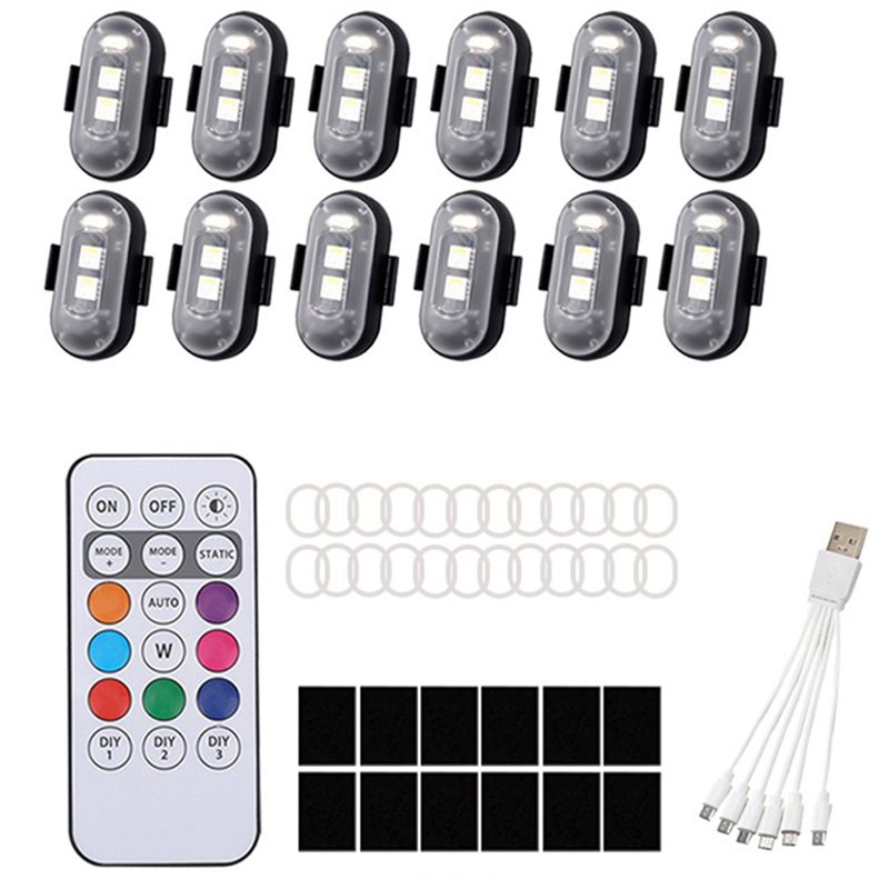 Drone Strobe Light - 원격 제어식 12개 무선 8색 LED